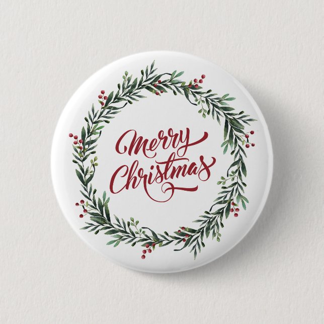 Elegant Floral Merry Christmas | Pin Button (Front)