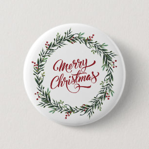 Elegant Floral Merry Christmas   Pin Button