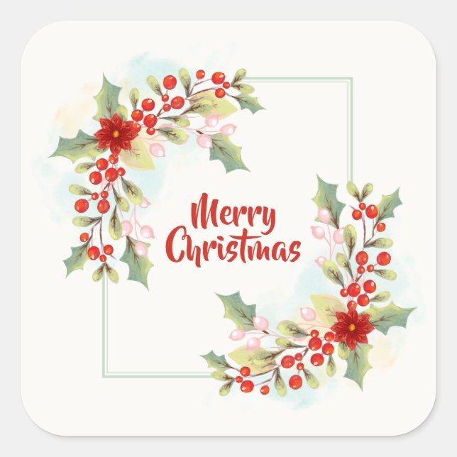 Elegant Floral Merry Christmas | Sticker (Front)