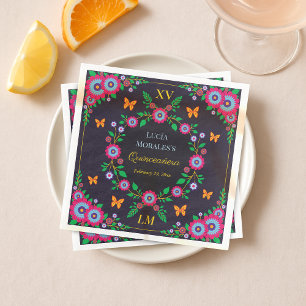 Elegant Floral Mexican Folk Art Fiesta Quinceanera Napkin