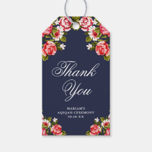 Elegant Floral Midnight Blue Thank You Gift Tags