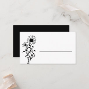 Elegant Floral Minimalist Black White Wedding      Place Card