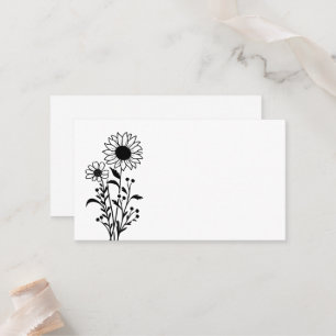Elegant Floral Minimalist Black White Wedding Place Card