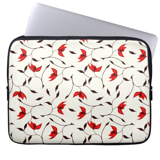 Elegant Floral Minimalist Red White Laptop Sleeve (Front)