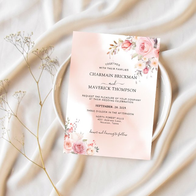 Elegant Floral Mist Pink Wedding Invitation (Creator Uploaded)