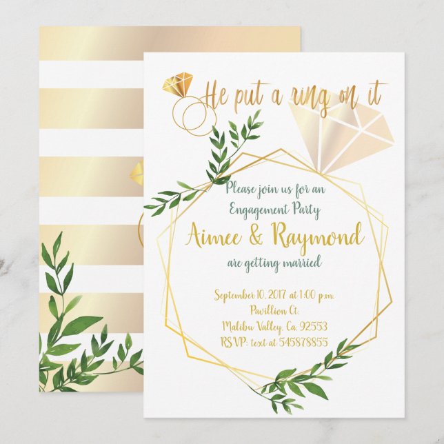 Elegant Floral Modern Chic Engagement Party Invitation (Front/Back)
