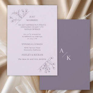 Elegant Floral Modern Lavender Just Married Invitation