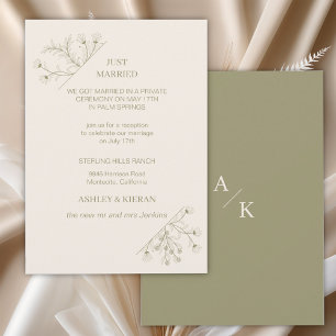 Elegant Floral Modern Moss Green Just Married Invitation