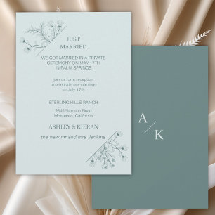 Elegant Floral Modern Teal Just Married Invitation