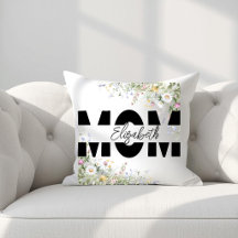 Elegant Floral MOM Personalized Throw Pillow