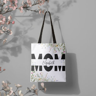 Elegant Floral MOM Personalized Tote Bag