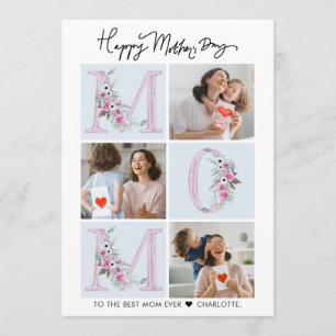 Elegant Floral Mom Photo Collage Mother's Day Card