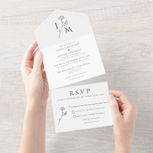 Elegant Floral Monogram All in One Wedding Invite