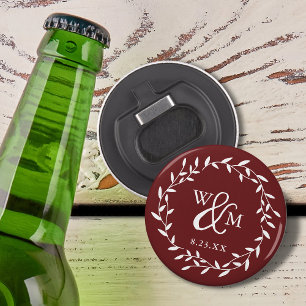 Elegant Floral Monogram Burgundy Bottle Opener