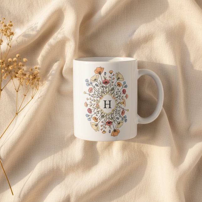 Elegant Floral Monogram Coffee Mug (Creator Uploaded)