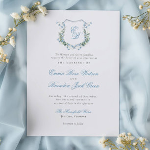  Elegant Floral Monogram Crest Formal  Wedding Invitation