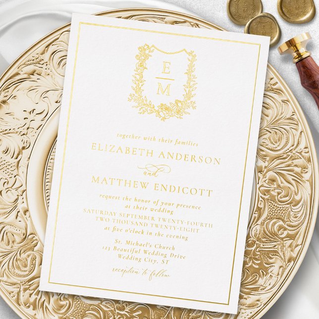 Elegant Floral Monogram Crest Wedding Gold  (Creator Uploaded)