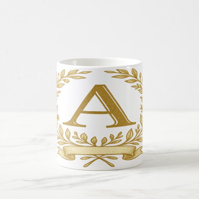 Elegant Floral Monogram – Custom Initial & Name Coffee Mug (Center)