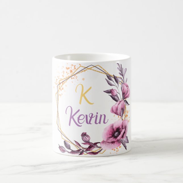 Elegant Floral Monogram Custom name Two-Tone Cof Coffee Mug (Center)