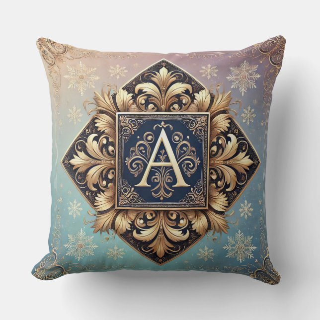 Elegant Floral Monogram Design Throw Pillow (Front)