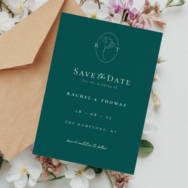 Elegant Floral Monogram Emerald Wedding Save The Date (Creator Uploaded)