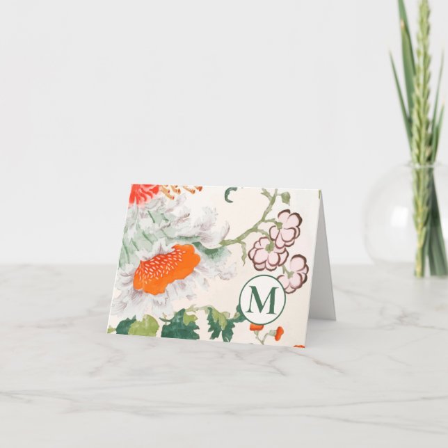 Elegant Floral Monogram Folded Note Card (Front)