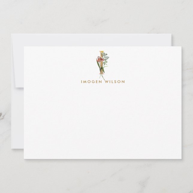 Elegant Floral Monogram Gold Letter I Note Card (Front)
