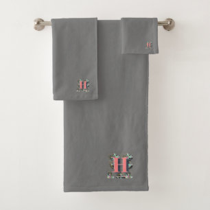 ELEGANT FLORAL MONOGRAM INITIAL H  BATH TOWEL SET