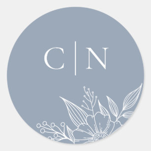 Elegant Floral Monogram Initials Blue Wedding  Classic Round Sticker