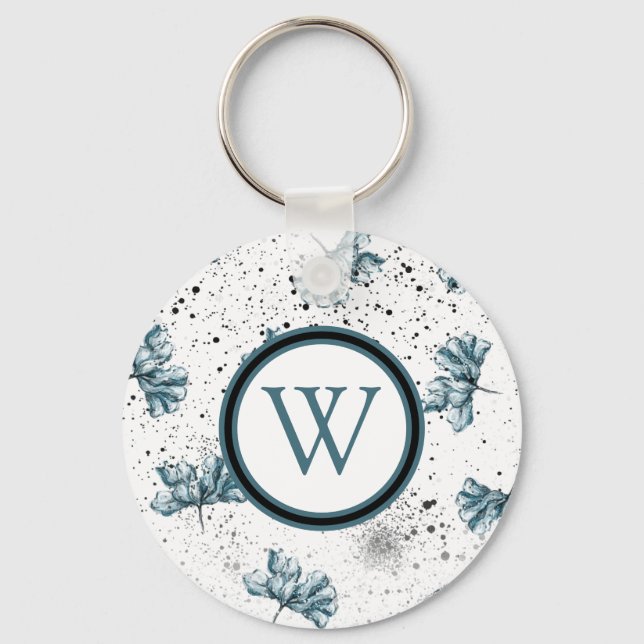 Elegant Floral Monogram Keychain (Front)