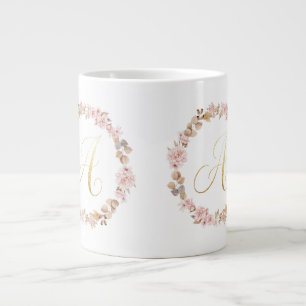 Elegant Floral Monogram Letter A Ceramic Coffee Mu Large Coffee Mug