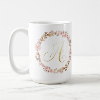Elegant Floral Monogram Letter A Ceramic Coffee Mu Mug