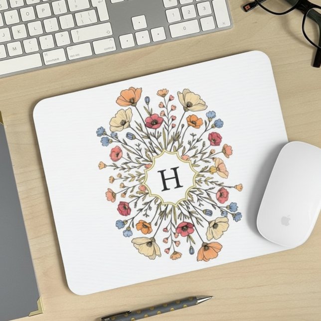 Elegant Floral Monogram Mouse Pad (Creator Uploaded)