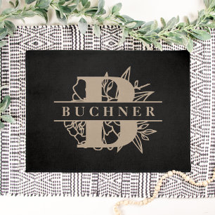 Elegant Floral Monogram & Name Doormat