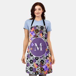 Elegant Floral Monogram Personalize Apron