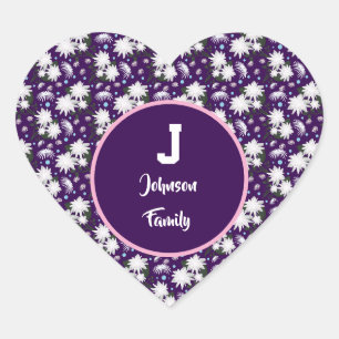 Elegant Floral Monogram Personalized Gift Design Heart Sticker