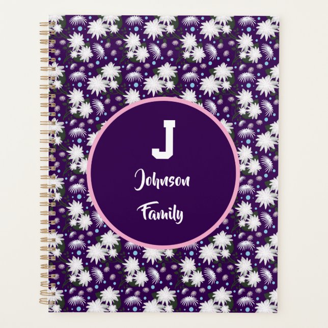 Elegant Floral Monogram Personalized Gift Design Planner (Front)