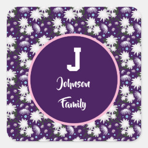 Elegant Floral Monogram Personalized Gift Design Square Sticker