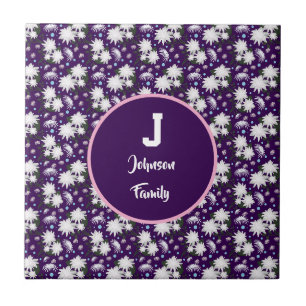Elegant Floral Monogram Personalized Gift Design Tile