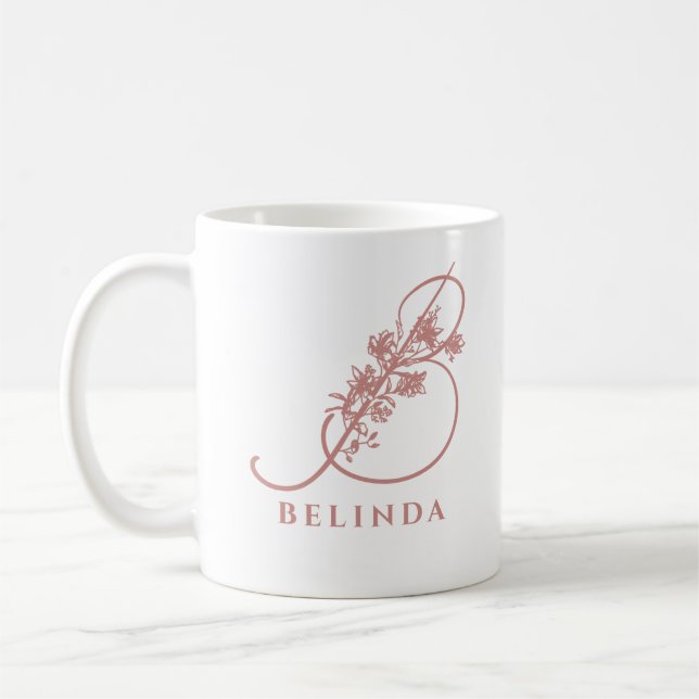 Elegant Floral Monogram Pink Bridal Mug (Left)