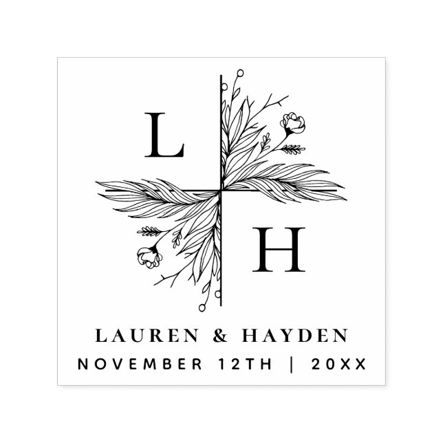 Elegant Floral Monogram | Save The Date Wedding Self-inking Stamp (Design)