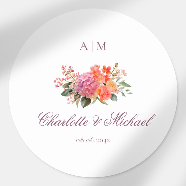  Elegant Floral Monogram Script Wedding Classic Round Sticker (Elegant Floral Monogram Script Wedding Classic Round Sticker)