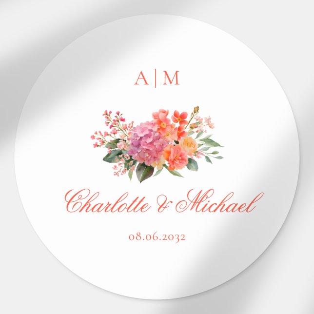  Elegant Floral Monogram Script Wedding Classic Round Sticker (Elegant Floral Monogram Script Wedding Classic Round Sticker)
