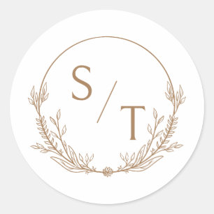 Elegant Floral Monogram Simple Classic Round Sticker