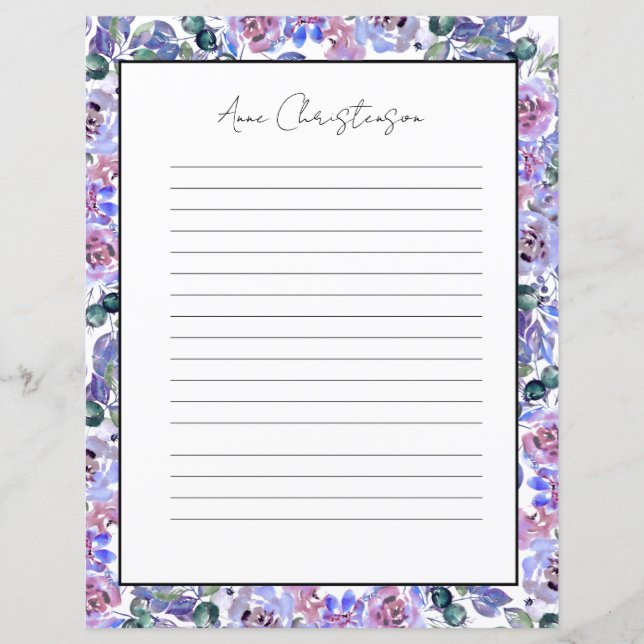 Elegant Floral Monogram Stationery Paper (Front)