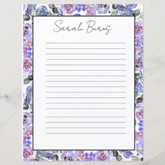 Elegant Floral Monogram Stationery Paper (Front)