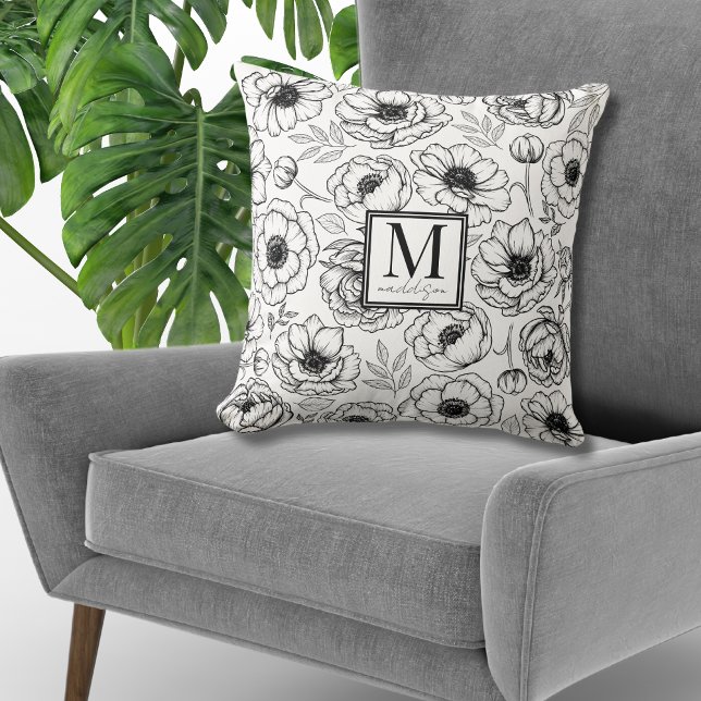 Elegant Floral Monogram Throw Pillow (Elegant Floral Monogram Throw Pillow)
