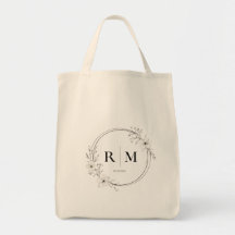 Elegant Floral Monogram Tote Bag Personalized 