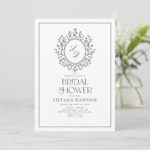 Elegant Floral Monogram Vintage Bridal Shower  Invitation