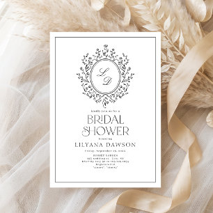 Elegant Floral Monogram Vintage Bridal Shower Invitation